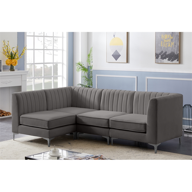 Meridian Furniture Alina Grey Velvet Modular Sectional