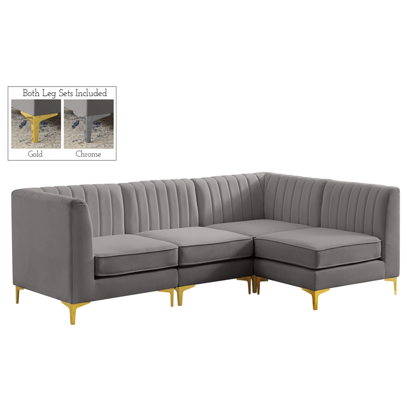 Meridian Furniture Alina Grey Velvet Modular Sectional