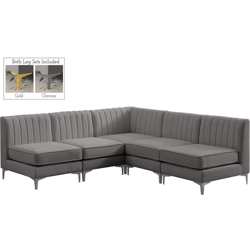 Meridian Furniture Alina Grey Velvet Modular Sectional