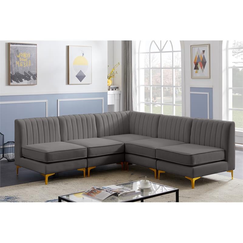 Meridian Furniture Alina Grey Velvet Modular Sectional