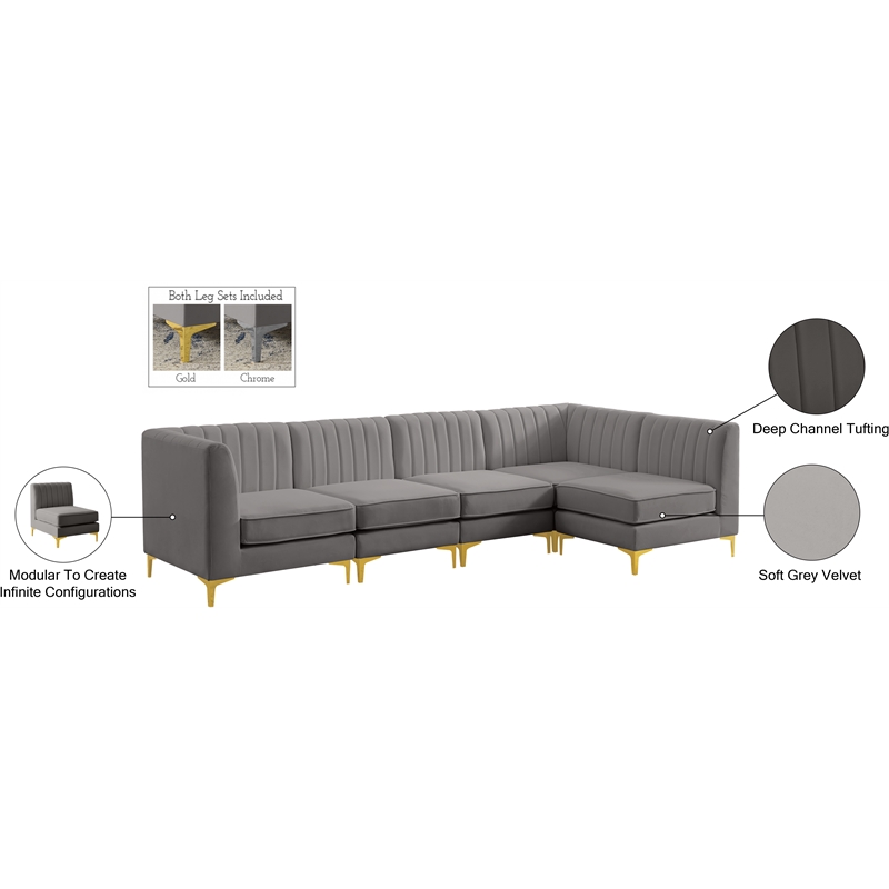 Meridian Furniture Alina Grey Velvet Modular Sectional