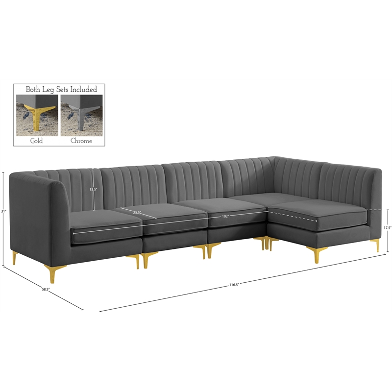 Meridian Furniture Alina Grey Velvet Modular Sectional