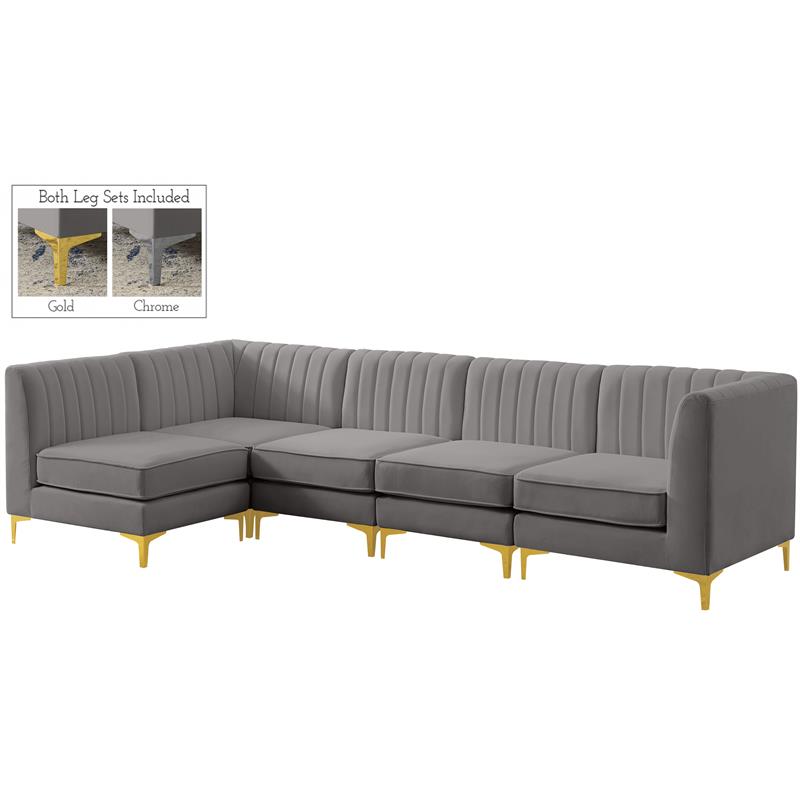 Meridian Furniture Alina Grey Velvet Modular Sectional