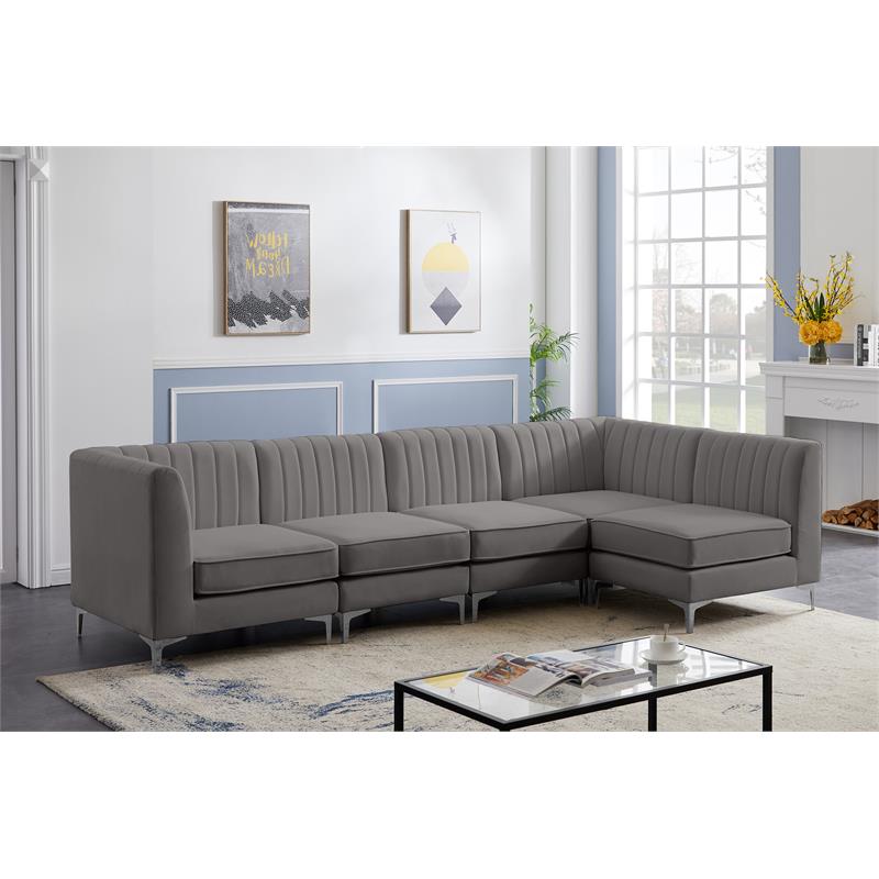 Meridian Furniture Alina Grey Velvet Modular Sectional