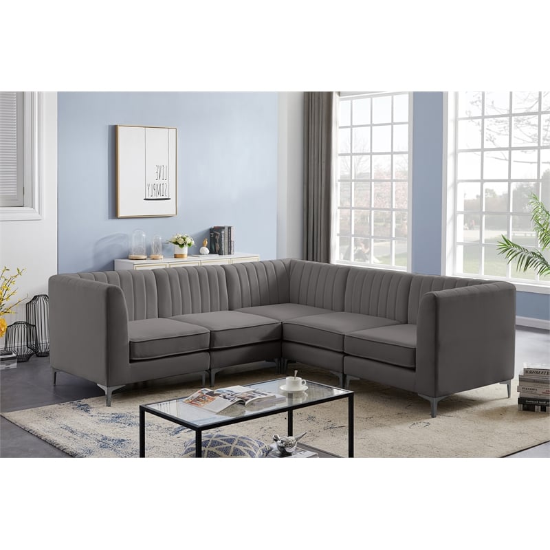 Meridian Furniture Alina Grey Velvet Modular Sectional