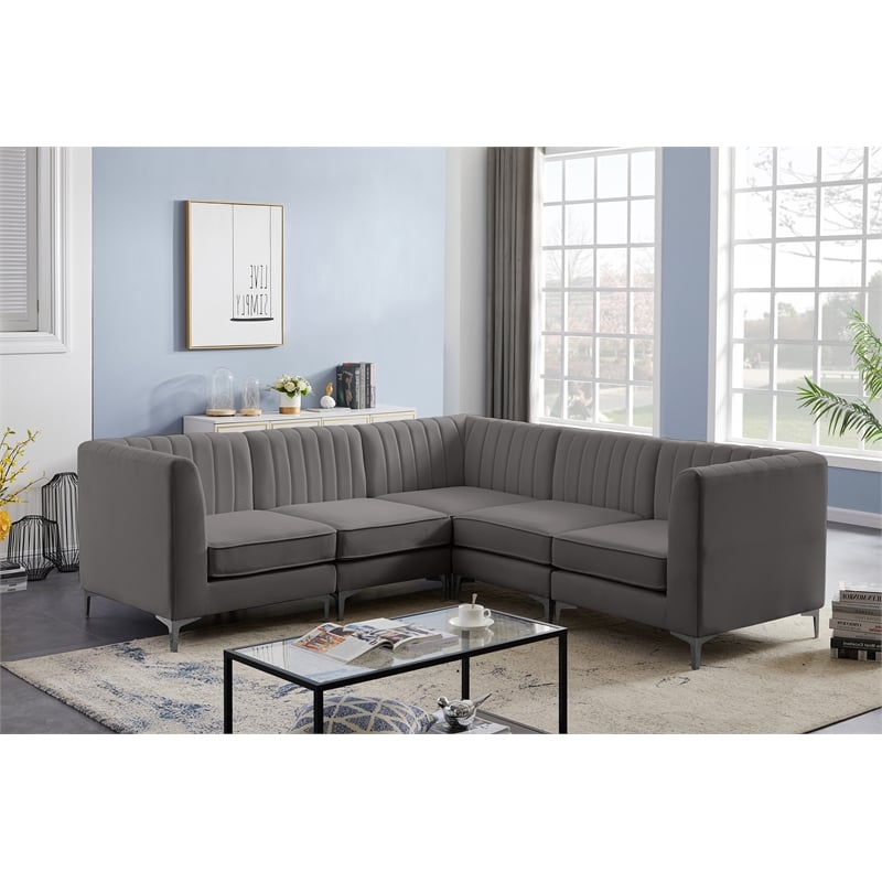 Meridian Furniture Alina Grey Velvet Modular Sectional