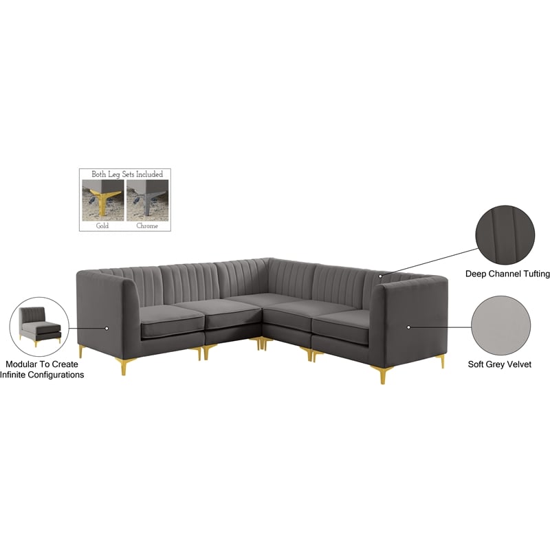 Meridian Furniture Alina Grey Velvet Modular Sectional