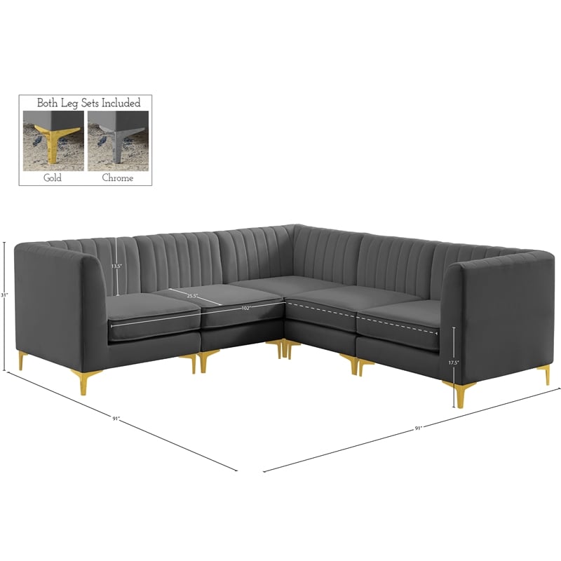 Meridian Furniture Alina Grey Velvet Modular Sectional