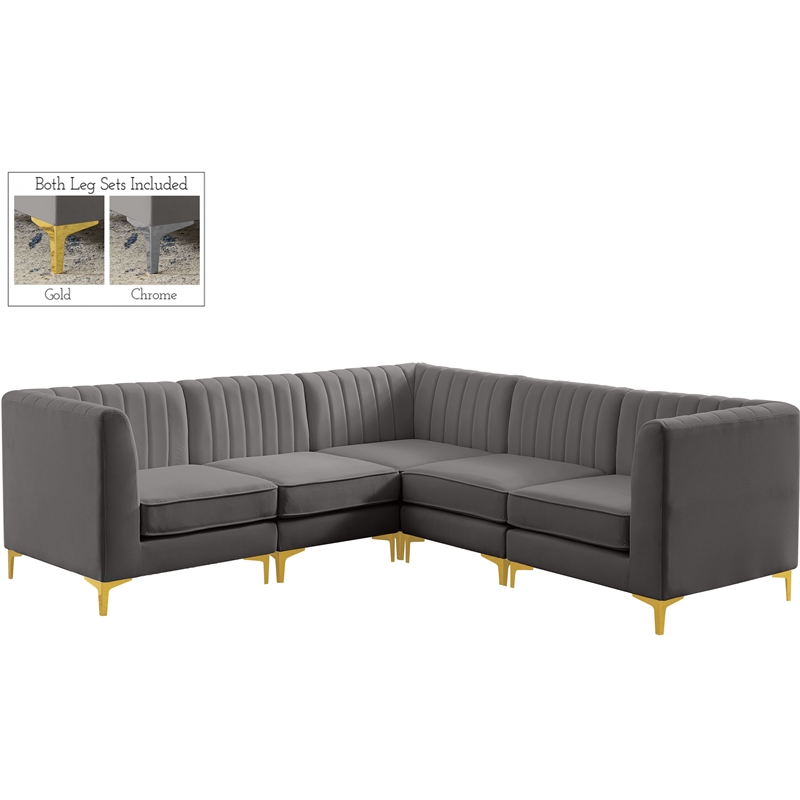Meridian Furniture Alina Grey Velvet Modular Sectional