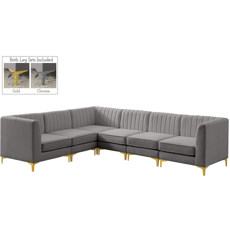 Meridian Furniture Alina Grey Velvet Modular Sectional