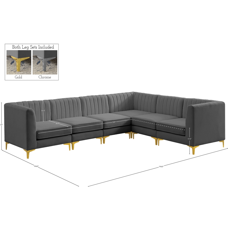 Meridian Furniture Alina Grey Velvet Modular Sectional