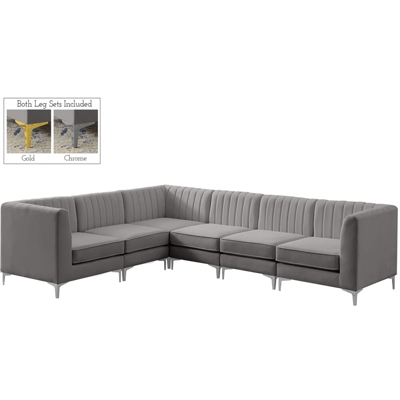 Meridian Furniture Alina Grey Velvet Modular Sectional