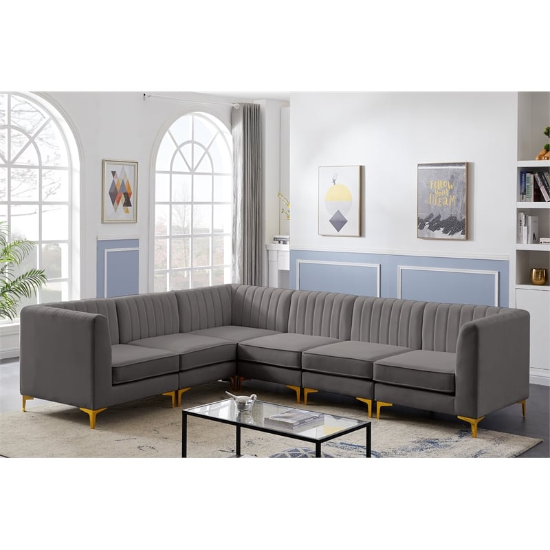 Meridian Furniture Alina Grey Velvet Modular Sectional