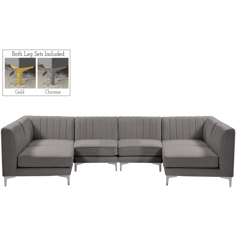 Meridian Furniture Alina Grey Velvet Modular Sectional