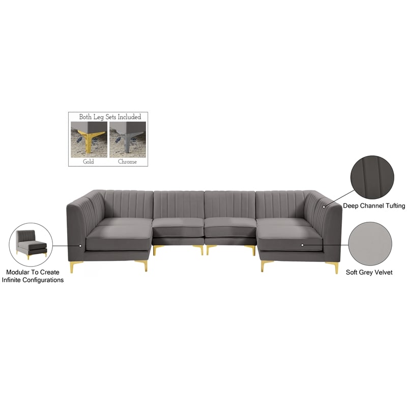 Meridian Furniture Alina Grey Velvet Modular Sectional