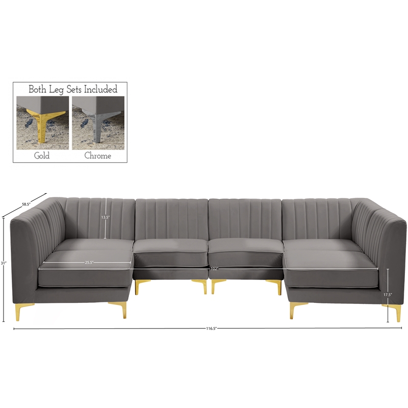 Meridian Furniture Alina Grey Velvet Modular Sectional