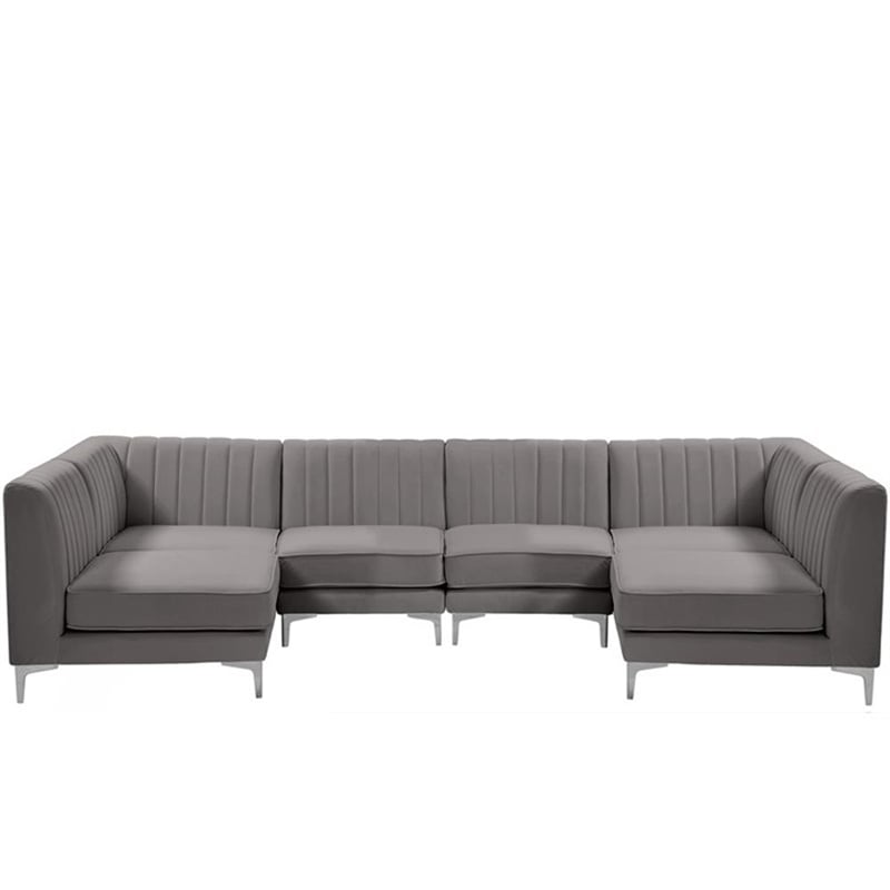 Meridian Furniture Alina Grey Velvet Modular Sectional