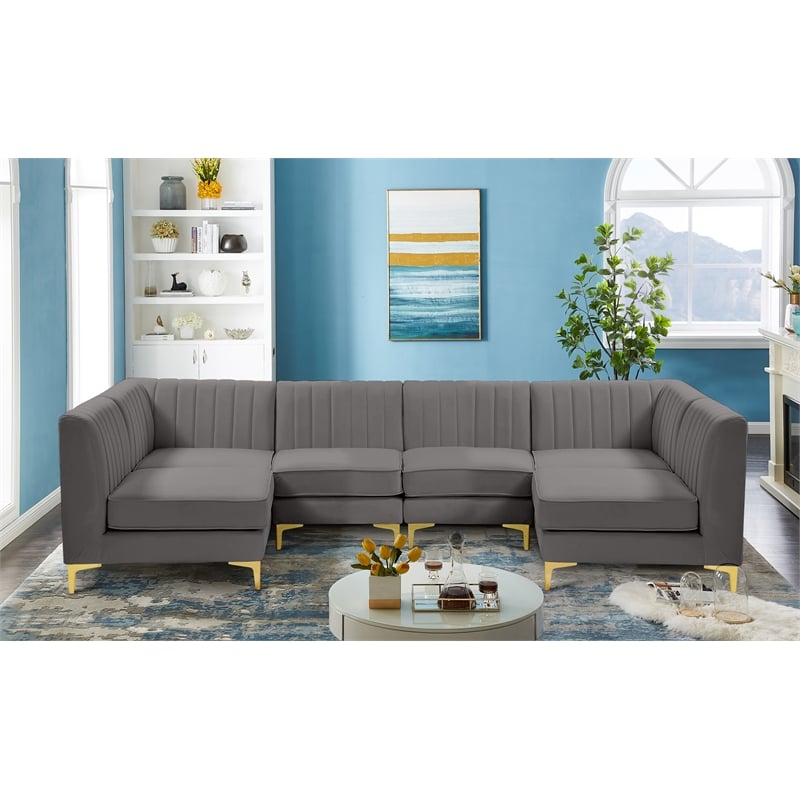 Meridian Furniture Alina Grey Velvet Modular Sectional