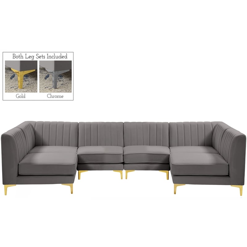 Meridian Furniture Alina Grey Velvet Modular Sectional