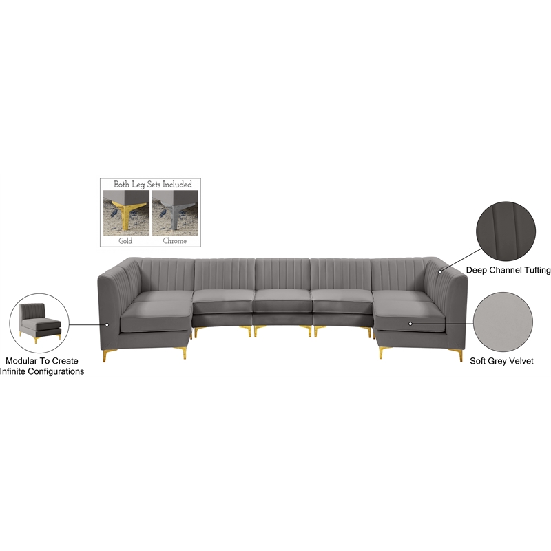Meridian Furniture Alina Grey Velvet Modular Sectional