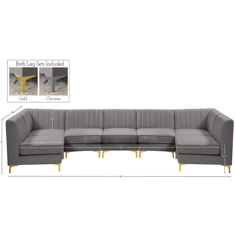 Meridian Furniture Alina Grey Velvet Modular Sectional