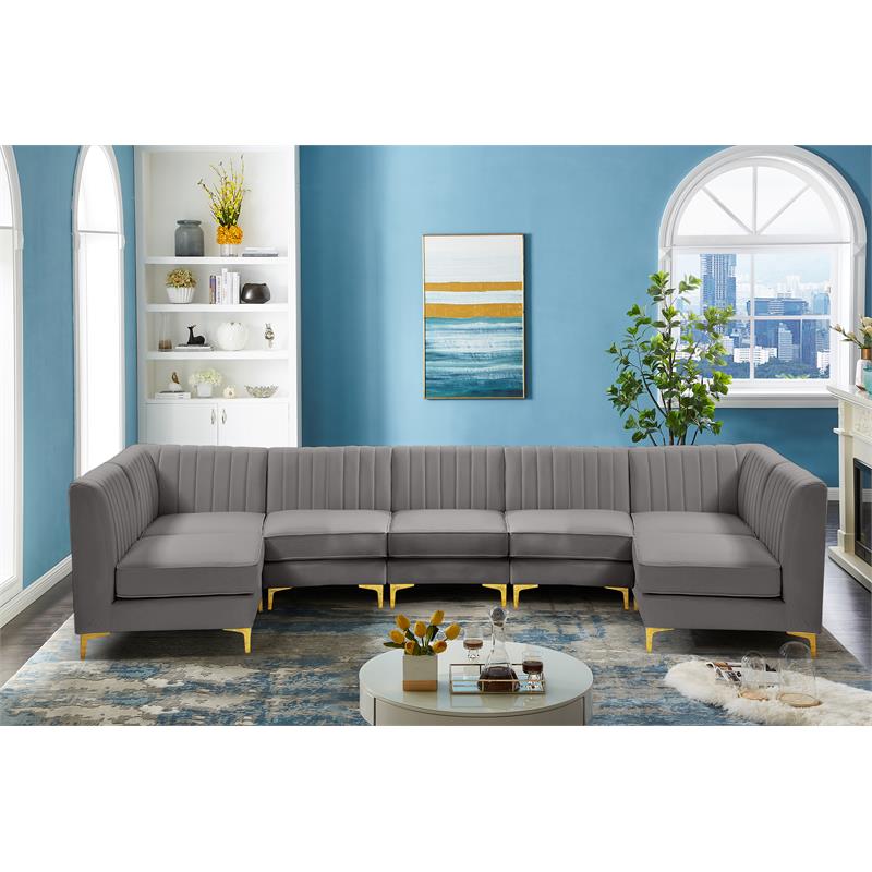 Meridian Furniture Alina Grey Velvet Modular Sectional