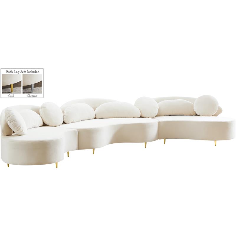 Meridian Furniture Vivacious Cream Velvet 3pc. Sectional