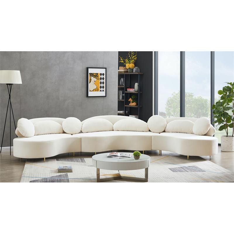 Meridian Furniture Vivacious Cream Velvet 3pc. Sectional