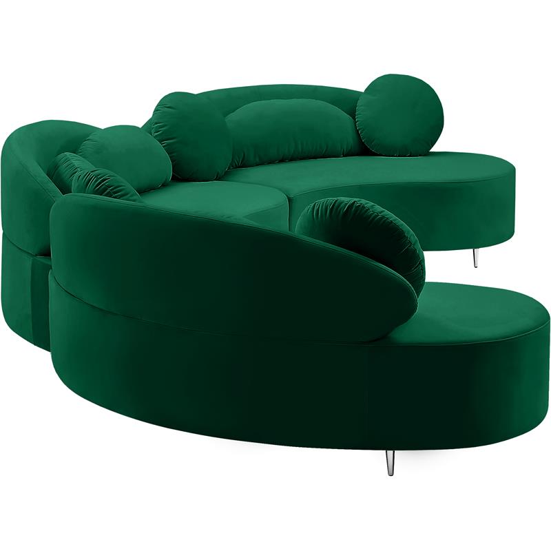 Meridian Furniture Vivacious Green Velvet 3pc. Sectional