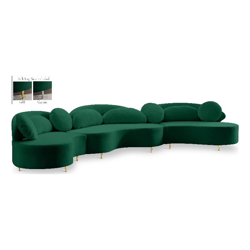 Meridian Furniture Vivacious Green Velvet 3pc. Sectional