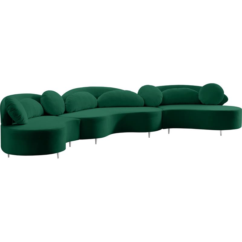 Meridian Furniture Vivacious Green Velvet 3pc. Sectional