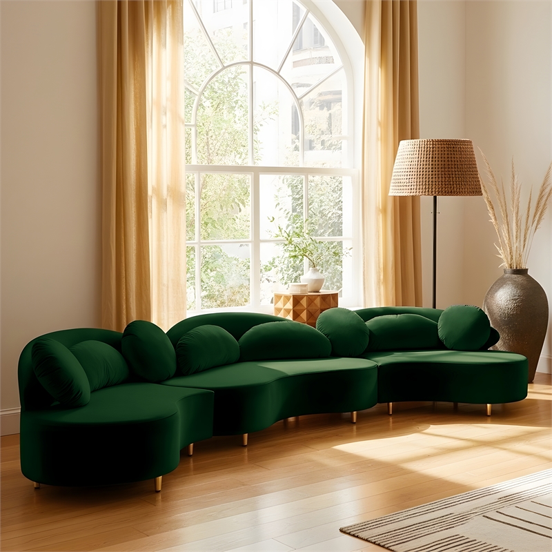 Meridian Furniture Vivacious Green Velvet 3pc. Sectional