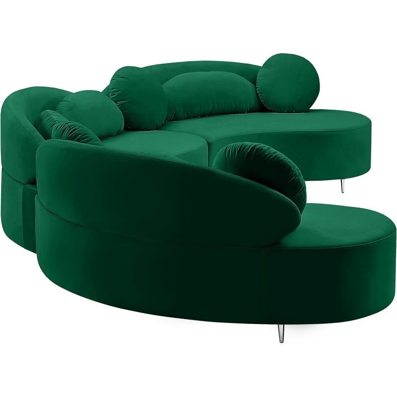 Meridian Furniture Vivacious Green Velvet 3pc. Sectional