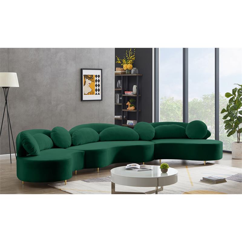 Meridian Furniture Vivacious Green Velvet 3pc. Sectional