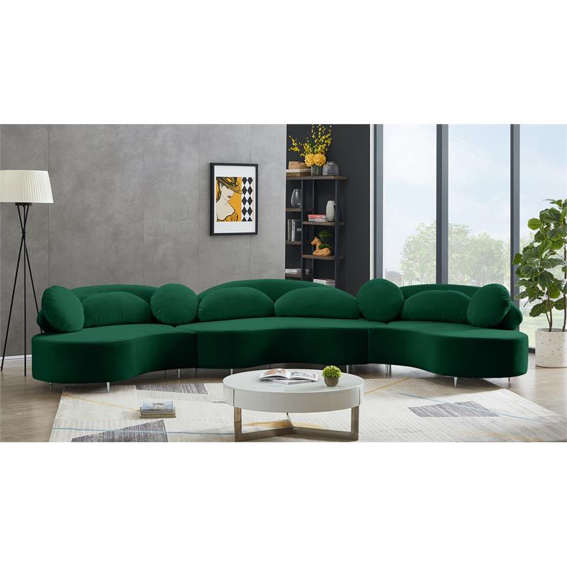 Meridian Furniture Vivacious Green Velvet 3pc. Sectional