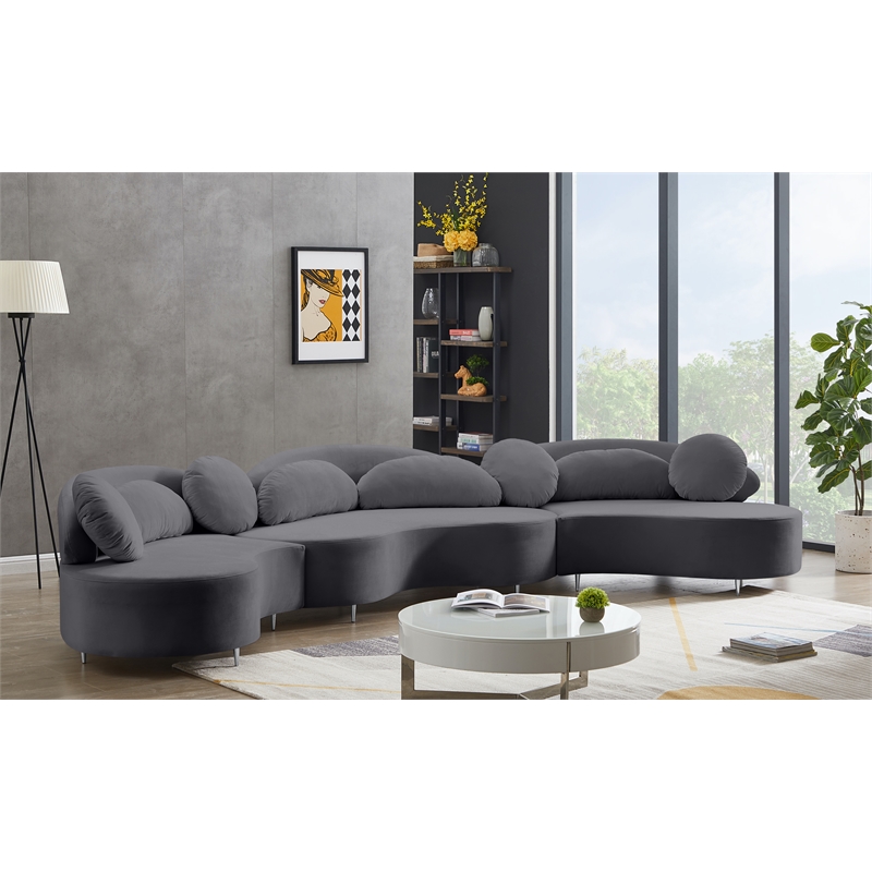 Meridian Furniture Vivacious Grey Velvet 3pc. Sectional