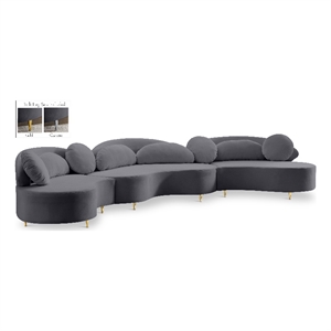 Meridian Furniture Vivacious Grey Velvet 3pc. Sectional