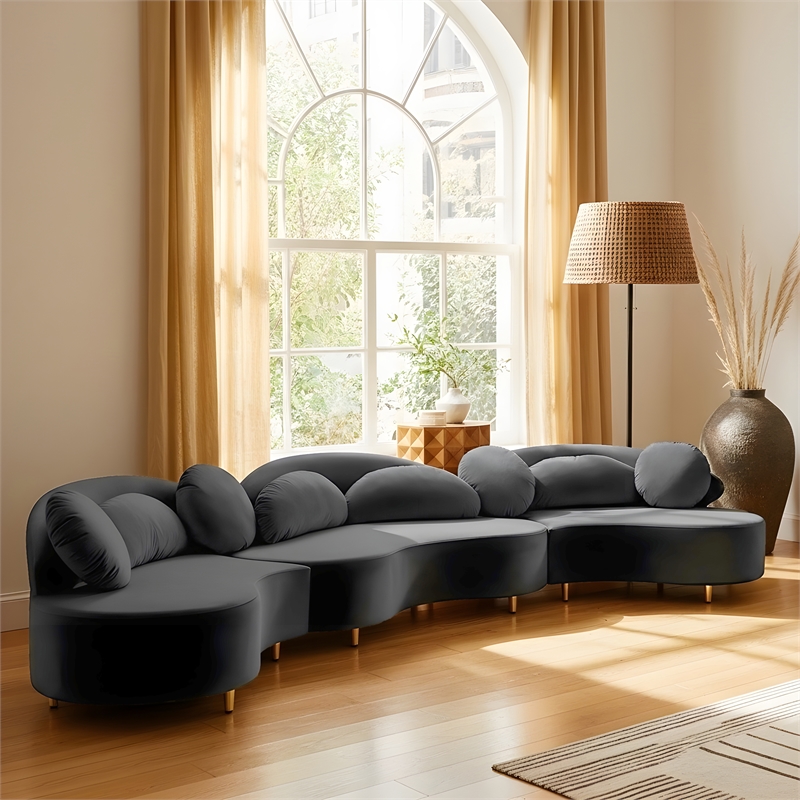 Meridian Furniture Vivacious Grey Velvet 3pc. Sectional