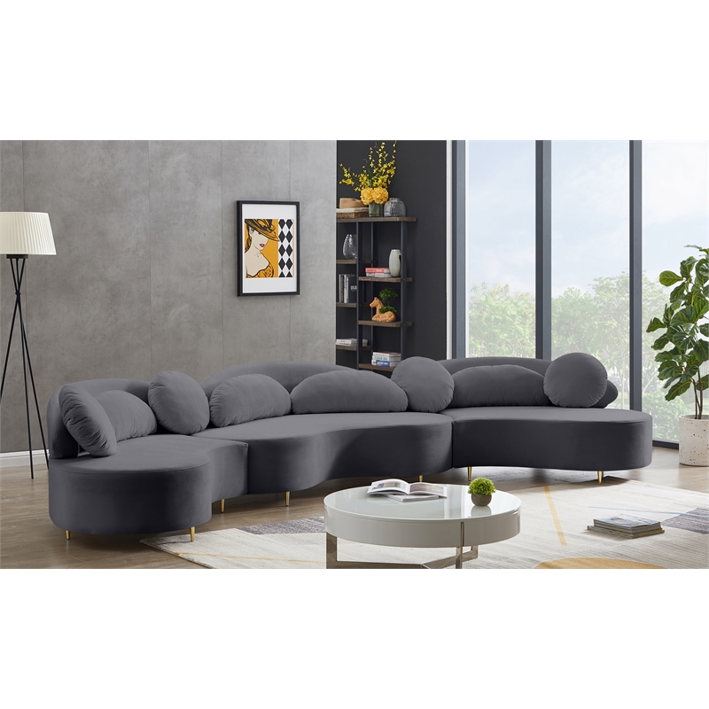 Meridian Furniture Vivacious Grey Velvet 3pc. Sectional