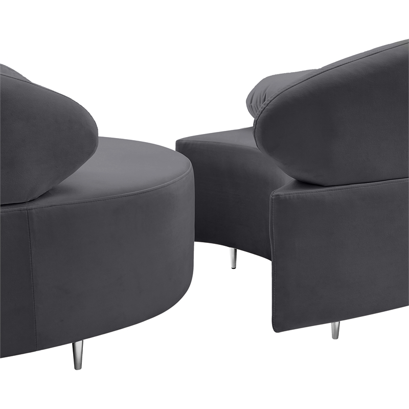 Meridian Furniture Vivacious Grey Velvet 3pc. Sectional