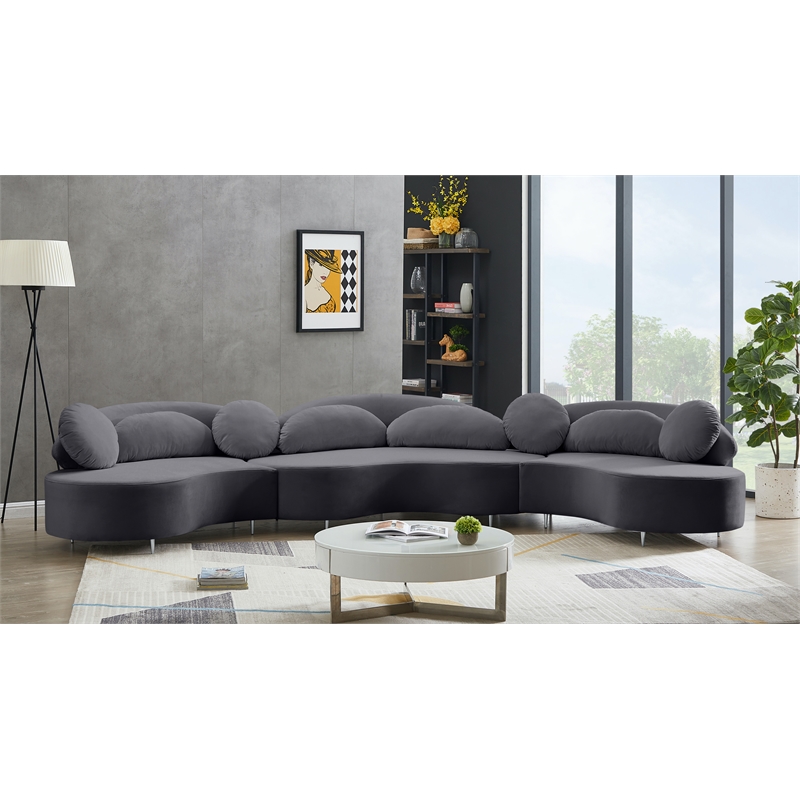 Meridian Furniture Vivacious Grey Velvet 3pc. Sectional