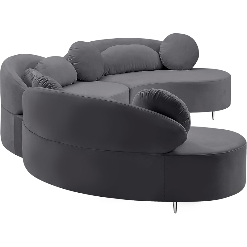 Meridian Furniture Vivacious Grey Velvet 3pc. Sectional