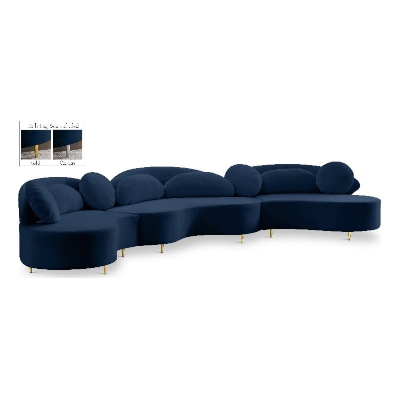 Meridian Furniture Vivacious Navy Velvet 3pc. Sectional