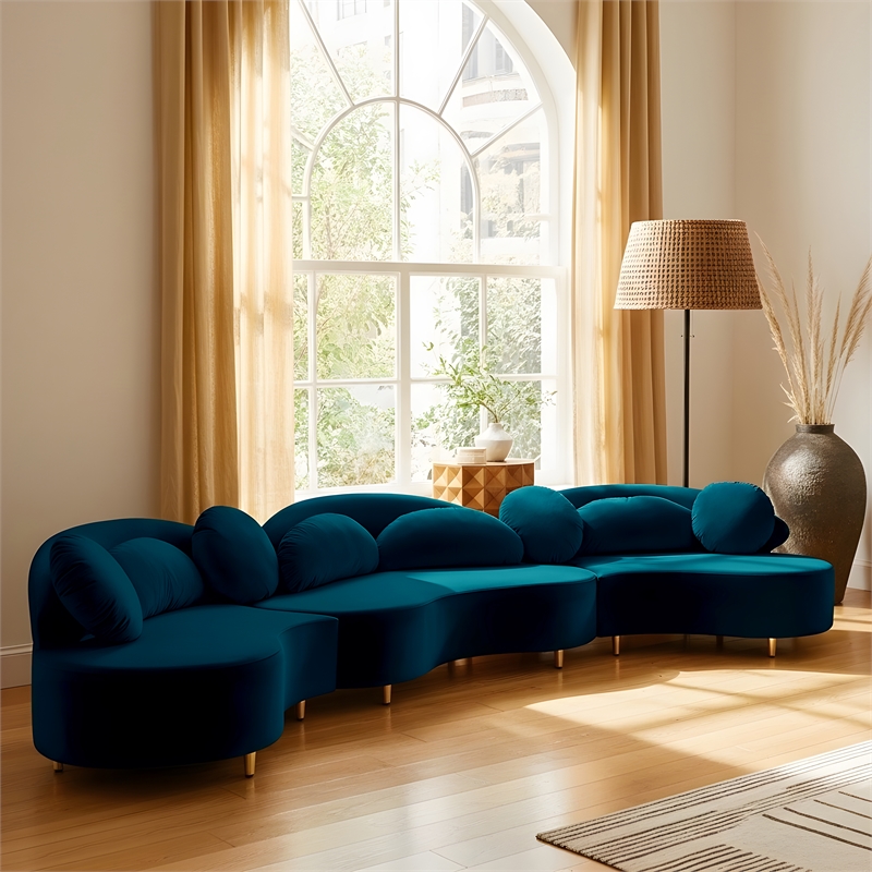 Meridian Furniture Vivacious Navy Velvet 3pc. Sectional
