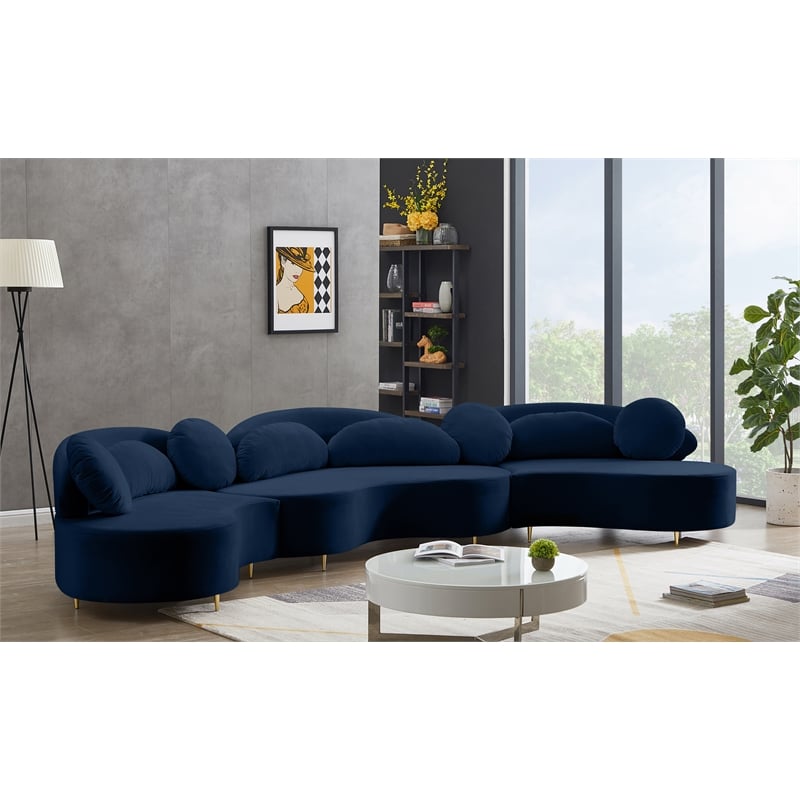 Meridian Furniture Vivacious Navy Velvet 3pc. Sectional