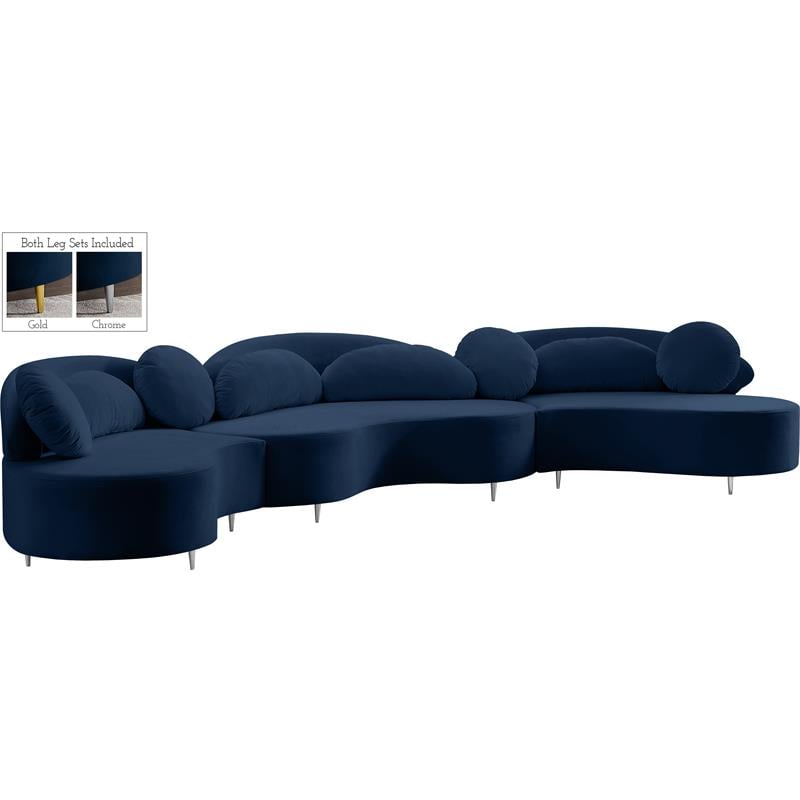 Meridian Furniture Vivacious Navy Velvet 3pc. Sectional