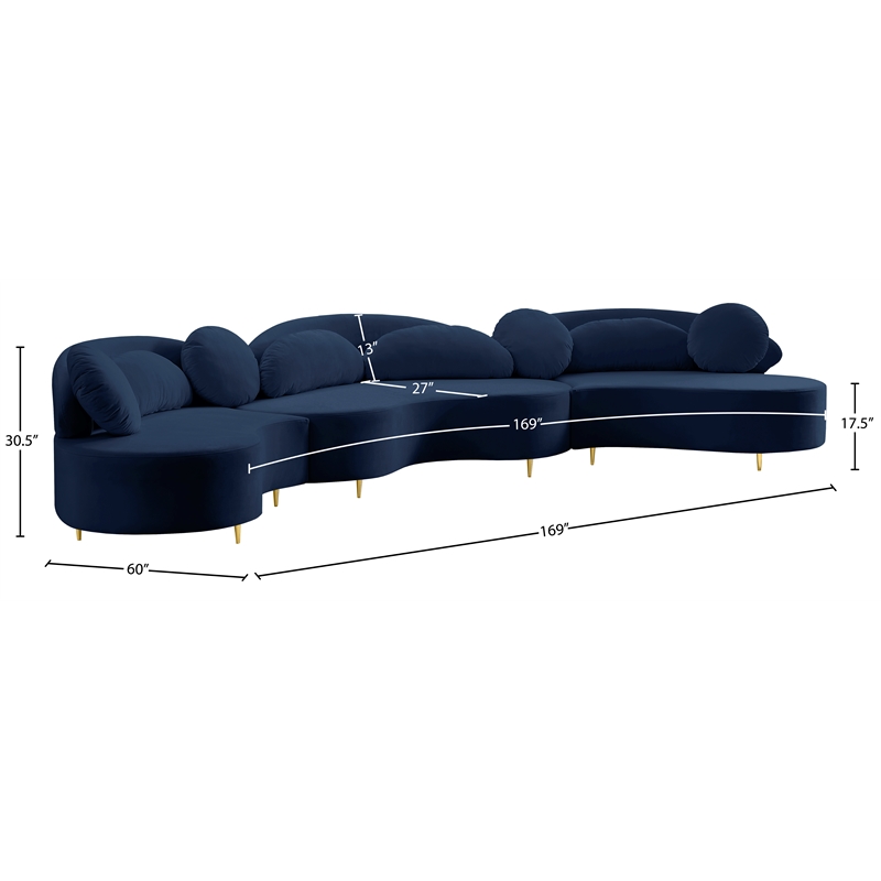 Meridian Furniture Vivacious Navy Velvet 3pc. Sectional