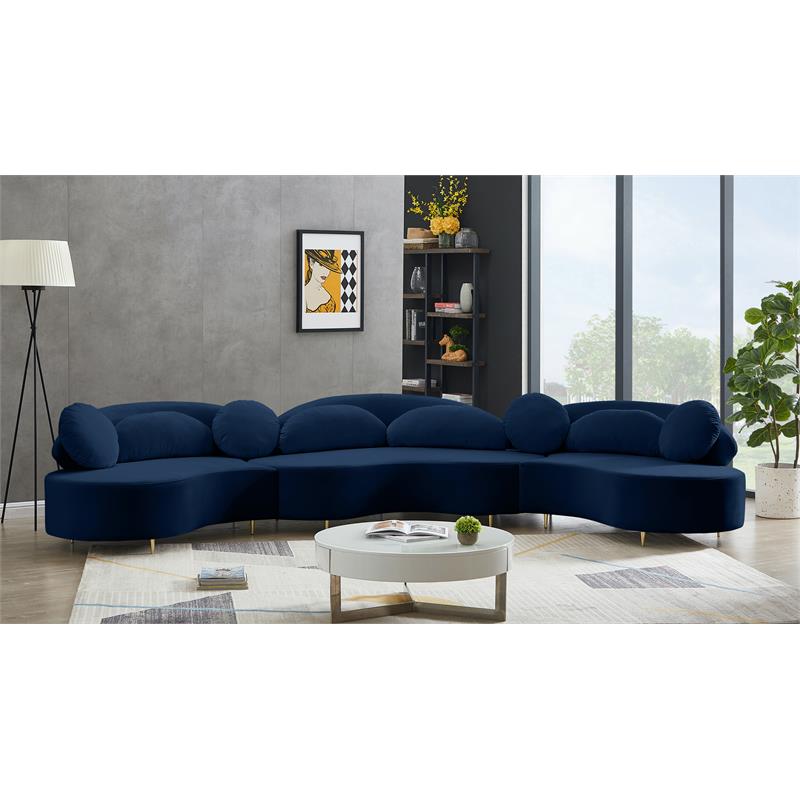 Meridian Furniture Vivacious Navy Velvet 3pc. Sectional
