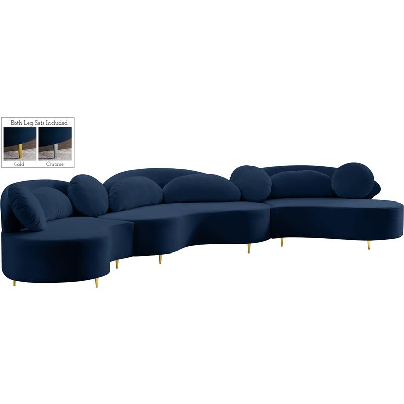 Meridian Furniture Vivacious Navy Velvet 3pc. Sectional