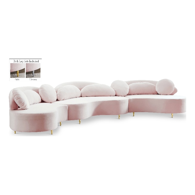 Meridian Furniture Vivacious Pink Velvet 3pc. Sectional